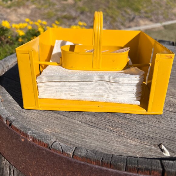 Vintage 60's Napkin Holder - Yellow Metal - Unique - Picture 6 of 9